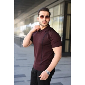 Erkek Çizgi Detaylı Yakalı Triko Tişört