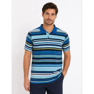 Erkek Çizgili Polo Yaka Tişört Kısa Kol Yazlık T-Shirt Regular Fit - Mavi