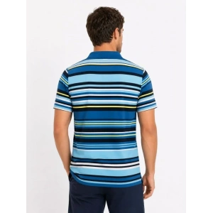 Erkek Çizgili Polo Yaka Tişört Kısa Kol Yazlık T-Shirt Regular Fit - Mavi