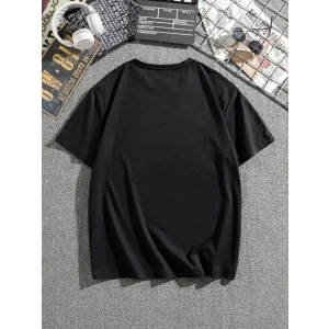 Erkek Dağ Grafikli Tişört, Yaz Için Büyük Beden Rahat T-shirt - Siyah