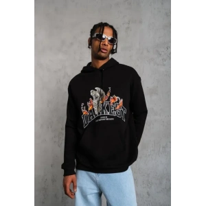 Erkek DANKES Baskılı Kapüşonlu Sweat - Siyah