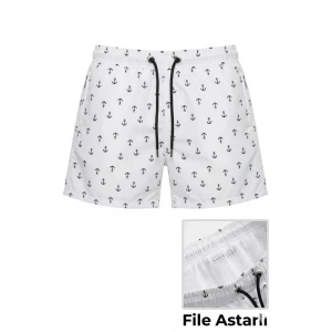 Erkek Deniz Şortu Fermuarlı Cepli File Astarlı Hızlı Kuruyan Premium - Beyaz