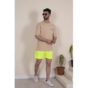 Erkek Deniz Şortu Fermuarlı Cepli File Astarlı - Neon Yeşili