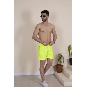 Erkek Deniz Şortu Fermuarlı Cepli File Astarlı - Neon Yeşili