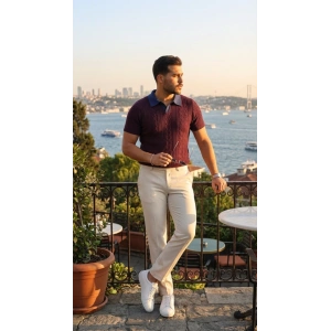 Erkek Desenli Kısa Kollu Triko Tişört - %100 Pamuk Akrilik