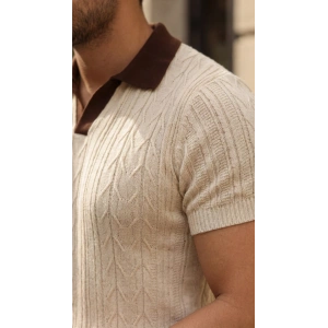 Erkek Desenli Kısa Kollu Triko Tişört - %100 Pamuk Akrilik