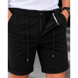Erkek Diagonal Kumaş Cepli Bağcıklı Duble Paça Düğmeli Fermuarlı Şort - Siyah