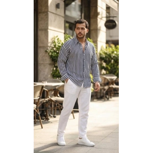 Erkek Dikey Çizgili Yarım Oversize Gömlek