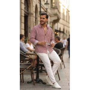 Erkek Dikey Çizgili Yarım Oversize Gömlek