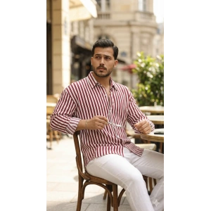 Erkek Dikey Çizgili Yarım Oversize Gömlek