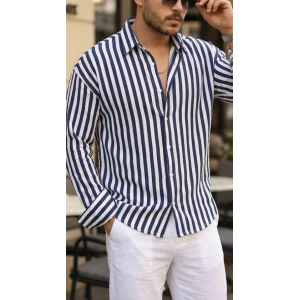 Erkek Dikey Çizgili Yarım Oversize Gömlek
