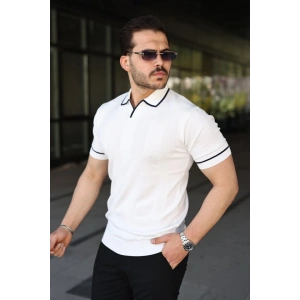 Erkek Dokulu Desen Yakalı Kısa Kollu Tişört