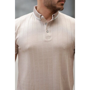 Erkek Düğme Yakalı Jakar Kumaş Kısa Kollu Tişört