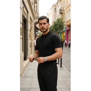 Erkek Düğme Yakalı Kısa Kollu Pamuk Triko Tişört