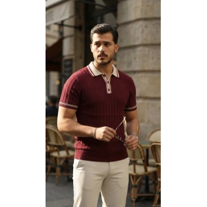 Erkek Düğme Yakalı Kontrast Yaka Triko Tişört