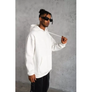 Erkek Düz Kapüşonlu Sweat - Beyaz