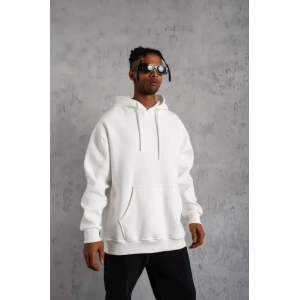 Erkek Düz Kapüşonlu Sweat - Beyaz