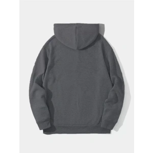 Erkek Düz Kapüşonlu Sweat - Füme