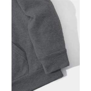 Erkek Düz Kapüşonlu Sweat - Füme