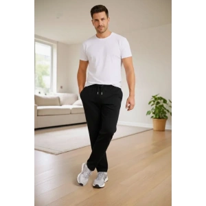 Erkek Düz Paça Beli Lastikli İpli Günlük Spor Eşofman Altı Rahat Fit - Siyah