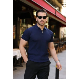 Erkek Fermuarlı Yakalı Kısa Kollu Tshirt
