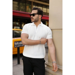 Erkek Fermuarlı Yakalı Kısa Kollu Tshirt