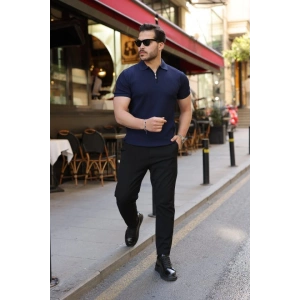 Erkek Fermuarlı Yakalı Kısa Kollu Tshirt