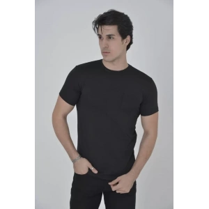 Erkek File Cepli Slim Fit T-shirt - Siyah