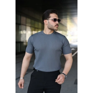 Erkek Fitilli Bisiklet Yaka Kısa Kollu Tişört