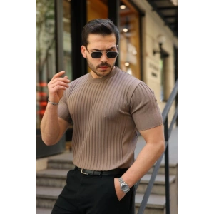 Erkek Fitilli Bisiklet Yaka Kısa Kollu Tişört