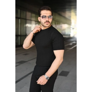 Erkek Fitilli Bisiklet Yaka Kısa Kollu Tişört