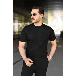 Erkek Fitilli Bisiklet Yaka Kısa Kollu Tişört