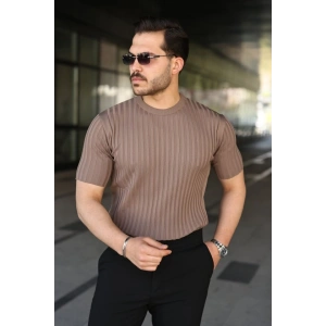 Erkek Fitilli Bisiklet Yaka Kısa Kollu Tişört
