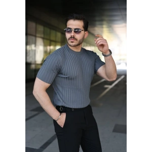 Erkek Fitilli Bisiklet Yaka Kısa Kollu Tişört