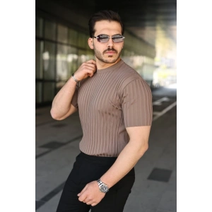 Erkek Fitilli Bisiklet Yaka Kısa Kollu Tişört