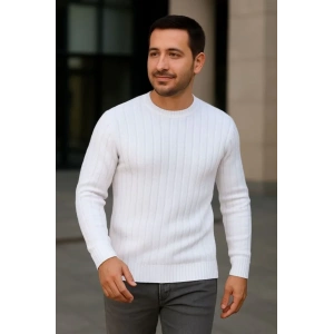 Erkek Fitilli Triko Bisiklet Yaka Kalın Kazak 4lü Set Beyaz-Bebek Mavisi-Gri-Siyah
