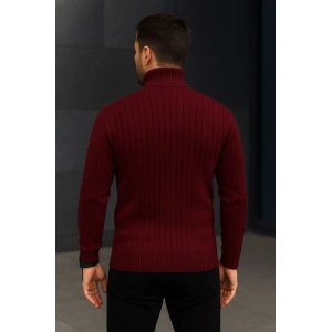 Erkek Fitilli Triko Kazak 2li Set Bordo Siyah Regular Balıkcı Yaka Tam Boğazlı Triko Seti Modeli Kazak