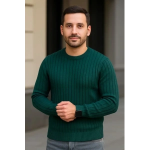 Erkek Fitilli Triko Kazak 2’li Set Siyah Haki Kalın Dokuma Pamuklu Regular Fit Bisiklet