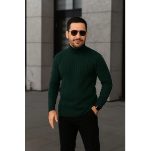 Erkek Fitilli Triko Kazak 3lÜ Set Gri Haki Siyah Regular Balıkcı Yaka Tam Boğazlı Triko Seti Modeli Kazak
