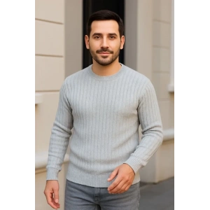Erkek Fitilli Triko Kazak 3lü Set Gri Haki Siyah Regular Fit Bisiklet Yaka Triko Seti Modeli Kazak