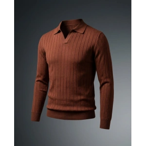 Erkek Gömlek Yaka çizgi Desenli Triko