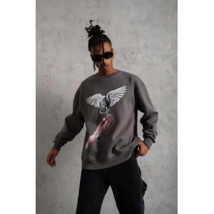 Erkek Güvercin Baskılı Sweatshirt - Gri