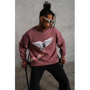 Erkek Güvercin Baskılı Sweatshirt - Gül Kurusu