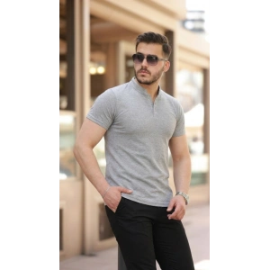 Erkek Hakim Yaka Dokuma Pamuklu Kumaş Kısa Kollu T-shirt