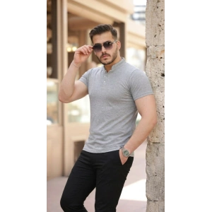 Erkek Hakim Yaka Dokuma Pamuklu Kumaş Kısa Kollu T-shirt