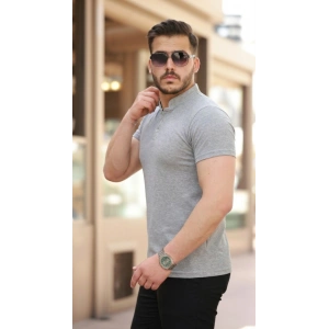 Erkek Hakim Yaka Dokuma Pamuklu Kumaş Kısa Kollu T-shirt