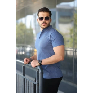 Erkek Hakim Yaka Dokuma Pamuklu Kumaş Kısa Kollu Tişört