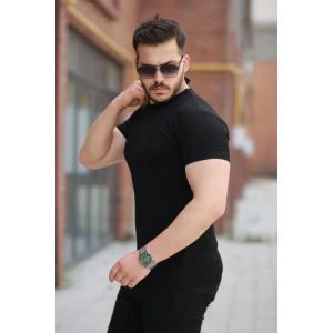 Erkek Ince çizgi Dokulu Bisiklet Yaka Kısa Kollu T-shirt