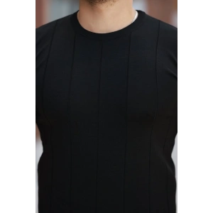 Erkek Ince çizgi Dokulu Bisiklet Yaka Kısa Kollu T-shirt