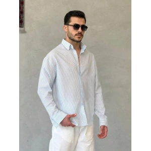 Erkek İnce Çizgili Gofre Kumaş Rahat Kalıp Gömlek